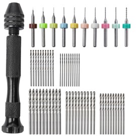 61Pcs/Set Pin Vise, 50 Micro Twist Drill Bits Set 1-3mm, 10 PCB Mini Hand Rotary Tool Random Color 0.1-1mm, Drilling Vice For Making Jewelry Miniatures Carburetor Modeling Resin Polymer Clay DIY Craft