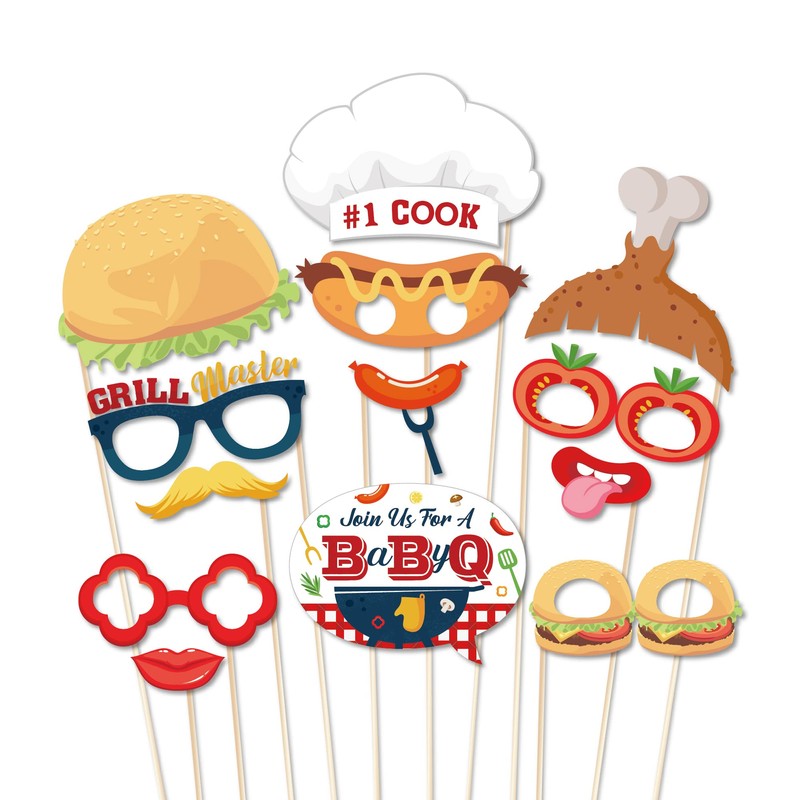25 Pc Burger BBQ Photo Booth Props, Burger Themed Decoration