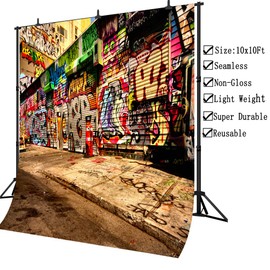 DePhoto Hip Hop Graffiti Street Backdrop Grunge Punk Music Rock Concert Photography Fashion Party Decoration Photo Booth Background Photo Studio PGT626D 10x10ft