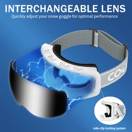 COOLOO Snow/Ski Goggles, Snowboard Goggles for Men Women Youth -OTG, Magnetic Lens Frameless Anti Fog 100% UV Protection