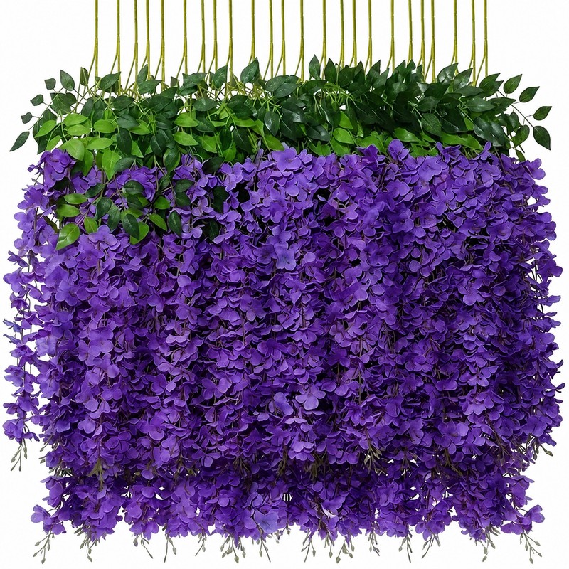 12-Piece Artificial Wisteria Vine Set – Hanging Silk Faux Flowers