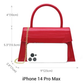 Milisente Clutch Women's Faux Patent Leather Evening Bag for Wedding Small Clutches Handbag with Shoulder Chain, A red