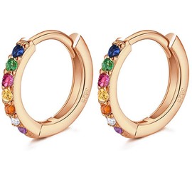 LIHELEI Silver Small Hoop Huggie Earring for Women with Tiny Cubic Zirconia Women Cartilage Hoop Earring Set - Silver/Gold/Rose Gold (Colored Diamonds-rose gold)