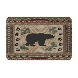 Bathroom Mat Vintage Wood Grain Black Silhouette Bear Forest Animal Quick Dry Bathroom Rug Non-Slip Absorbent Shower Carpet Floor Mat for Bathroom, Bathtub, Sink, 18x30 Inch