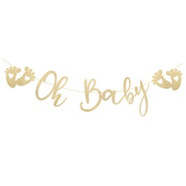 Oh Baby Garland Glitter Gold Baby Shower Banner Paper Baby Shower Decoration Hanging for Boy Girl Baby Shower Birthday Christening Decoration