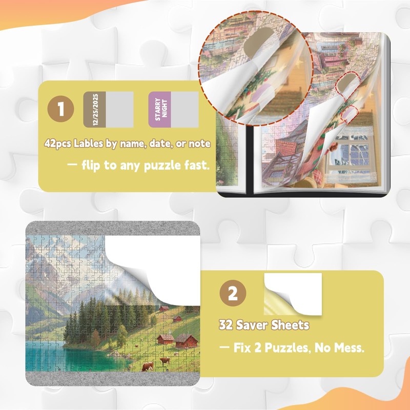 Puzzle Storage with Central Mesh Window，Puzzle Binder with Puzzles Stickers