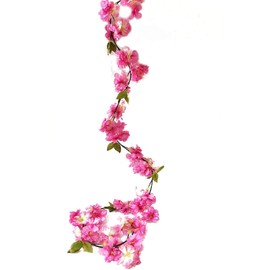 Artfen Artificial Cherry Blossom Vine Hanging Plants Faux Sakura Garland Fake Oriental Cherry Wreath Artificial Flower 5.8 FT Deep Pink