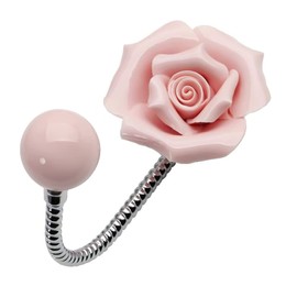 MOROBOR Pink Flower Ceramic Wall Coat Hook 3D Rose Shape Chrome Decorative Robe Hook Scarf Bag Towel Hat for Kitchen Bathroom Office