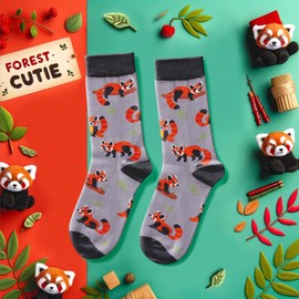 HAPPYPOP Funny Red Panda Gifts Racoon Gifts for Women Girls, Red Panda Socks Panda Racoon Socks Novelty Fun Socks, Christmas Stocking Stuffers
