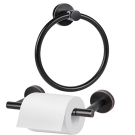 Toilet Paper Holder & Towel Ring Wall Mount, Oil Rubbed Bronze SUS 304 Stainless Steel Bathroom Hardware Set with Pivoting Toilet Paper Roll Holder Wall Mount for Bathroom