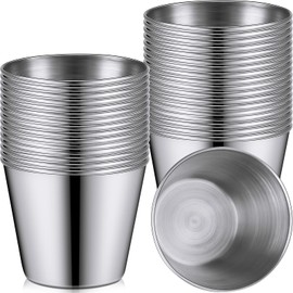 100 Pieces 1.5 oz Metal Ramekins Dipping Sauce Cups Stainless Steel Condiment Cups Small Metal Portion Cups for Kitchen Restaurant Camping BBQ Party Seafood