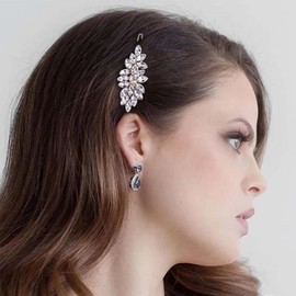 Allereya Rhinestone Leaf Hair Clip Pins Barrette Crystal Wedding Hairpins Barrette Gold CZ Bling Bridal Headpieces Decorative Head Clip Headwear Bridal Hair Accessories for Women and Girls (Gold)
