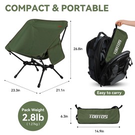 TOBTOS Ultralight Camping Chair, Portable Folding Backpacking Chair, Compact Camping Chair with Carry Bag for Outdoor Camp Hiking Backpack Beach Travel (Green)
