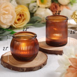 NITIME 24pcs Assorted Amber Votive Candle Holders for Table Centerpiece, Fall Centerpieces for Tables, Ribbed Tea Lights Candle Holder for Wedding, Holiday and Vintage Decor