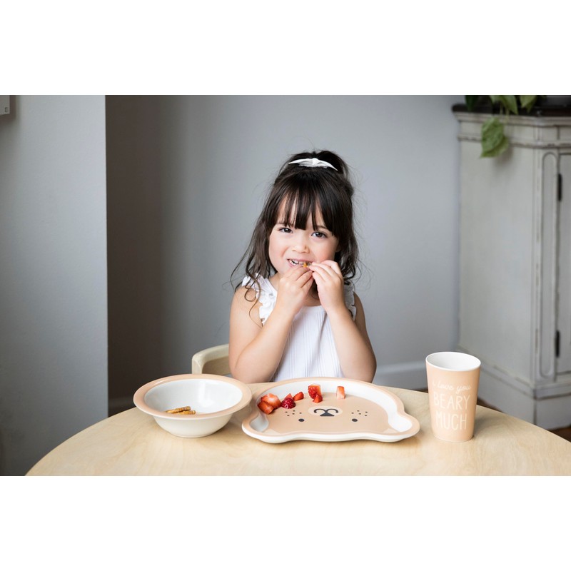 Pearhead Bear Baby Feeding Set - Includes Plate, Bowl, and