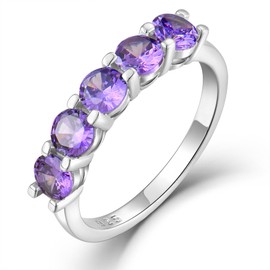 YL Birthstone Women's Rings 925 Sterling Silver 5A Cubic Zirconia Stackable Ring Eternity Ring Jewellery Gifts for Women Mother Girlfriend, Silver Silver 02-February & Amethyst, Amethyst