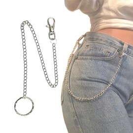 Fc'Noqgn Wallet Chain, Stainless Steel Long Chain, Punk Keyring with Chain for Motorcyclists, Trouser Chain, Jeans Chain, Men, Women, Silver