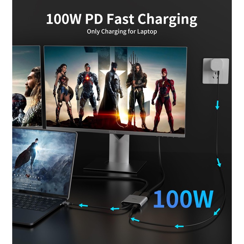 USB C to HDMI Adapter Dual 4K@60Hz, 4 in 1