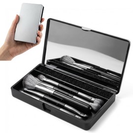 2RIYADH 5 PCS Set de Brochas para Maquillaje, Brochas de Maquillaje Portátil, 9 en 1 Doble Punta, Aplicación Sombras Ojos, Pincel Difuminar, Contorno Rostro, Delineador Cejas, Estuche con Espejo, Doble Punta, Cerdas Suaves