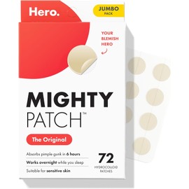 Mighty Patch Original de Hero Cosmetics - Parche hidrocoloide para acné y espinillas para cubrir manchas y manchas, calcomanías para cara y piel, apto para veganos y no probado en animales (72 unidades)