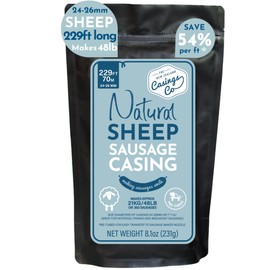 Natural SHEEP Casings for Sausage Making, 24-26mm, Great Hot Dog Casing or Sausage Casing for Merguez & Breakfast Sausage, Pre-Tubed, Edible, A Grade, Halal, from New Zealand, 229” makes 48lb Sausages