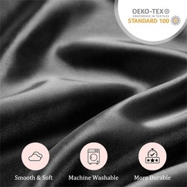 Seiwohl Silk Satin Pillowcase Soft as Silk Pillowcases for Hair and Skin Black Pillow Cases 2 Pack with Satin Scrunchies and Bonnet for sleeping, Cooling Pillow cases Envelope Closure, 50x75 cm