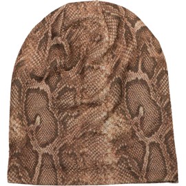 styleBREAKER 04024174 Women's Beanie Hat with Snake Python Pattern and Sparkling Surface, Slouch Long Beanie, light brown