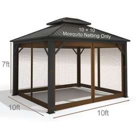 Gazebo Universal Replacement Mosquito Netting – Hugline 10' x 10' Outdoor Mesh Netting Screen 4-Panel Sidewall Curtain with Zipper (Brown)