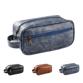 EURYNOME Toiletry Bags For Men PU Leather Large Bathroom Shaving Dopp Kit Customizable gift for Wedding,Christmas,New Year, Blue, Classic,fashion