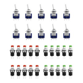 QWORK® Mini Switch Set of 30, 10 x Mini Toggle Switch AC 125V 6A ON-ON 3 Pins 2 Position & 20 x Micro Switch Button 250V 1A 2 Pins for Instrument Panel Marine Vehicles