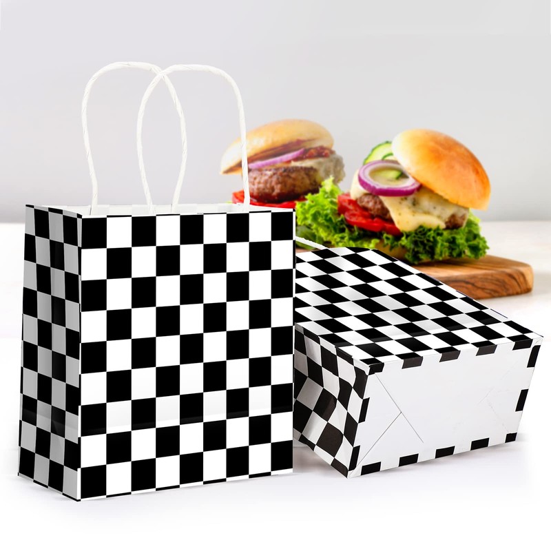 Marspark 24 Pcs Checkered Racing Treat Bags Black and White