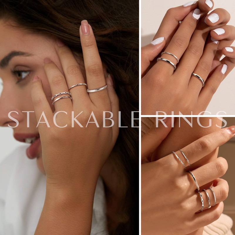 Kakonia 8Pcs 1MM 2MM Stainless Steel Rings for Women Men