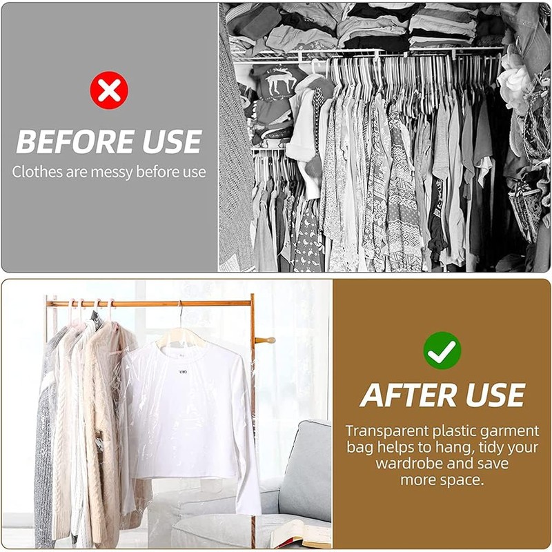 Polythene Garment Covers Clear Plastic Clothes Covers Dry Cleaning Durable,