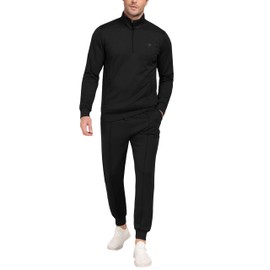 MoFiz Men's Track Suit Set 1/4 Zip Long Sleeve Jogging Top Bottom Fashion Casual Tracksuit Outfits Drawstring Elastic Waist with Pockets Black Size UK XL