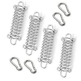 Tent Spring Buckles,RoadLoo 4 Pieces Tension Coil Extension Hook Stainless Steel Spring Hook with 4 x Carabiner Tent Accessories Multipurpose Tension Hook for Outdoor Camping Hiking Travel Beach