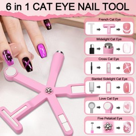 Plman Nail Magnet Tool Set, 3 in 1 Heart Magnet for Cat Eye Gel Polish, 6 in 1 Cat Eye Nail Magnet with Steel Ball Magnetic Pen, Multifunctional Cat Eye Magnet for Nail Art DIY at Home