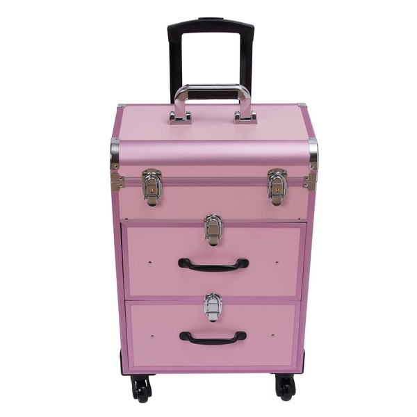 3-Tiers Rolling Makeup Train Case Lockable Makeup Beauty Salon Luggage