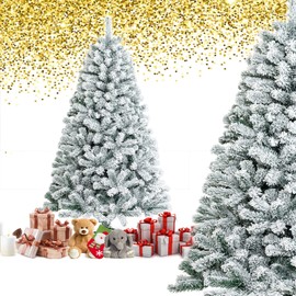 GLACER 6 Ft Snow Flocked Christmas Tree, Artificial Full Tree with Metal Hinges & Foldable Base, Premium Holiday Xmas for Home, Office, Party Decoration, White,(GL-CM22067)