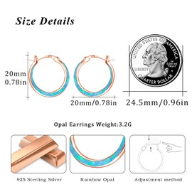 Opal Hoop Earring for Women 925 Sterling Silver Blue Opal Huggie Earring Rose Gold Small Opal Hoops Earrings Opal Hinged Hoop Earrings Jewelry Gifts 20mm