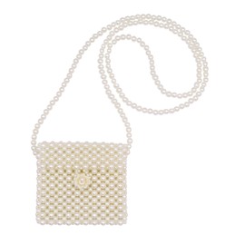 Amamcy Girls White Beaded Pearl Crossbody Bag Acrylic Beaded Crossbody Pearl Handbag and Purse Clutch Wrislet Mini Wedding Bag