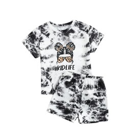 Axumity Kid Toddler Girl Clothes Figure Graphic Print Tee Top + Solid Colour Shorts Girls Summer Outfits Set(5-6T)