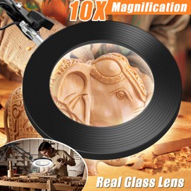 10X Magnifying Glass with Light and Stand, Dimmer Adjustable Swing Arm 2-in-1 Desk Lamp and Clamp, LED Lighted Desk Magnifier with Light for Craft Reading Repair Painting Close Work