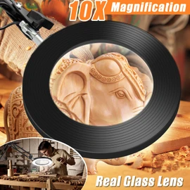 10X Magnifying Glass with Light and Stand, Dimmer Adjustable Swing Arm 2-in-1 Desk Lamp and Clamp, LED Lighted Desk Magnifier with Light for Craft Reading Repair Painting Close Work