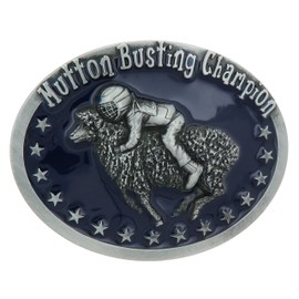 Mutton Busting Champion Western Cowboy Blue Enamel Belt Buckle