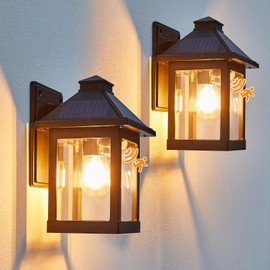 LUHLEE Solar Porch Lights Outdoor,2 Pack Motion Sensor Solar Wall Lights with 3 Lighting Modes,IP65 Waterproof 3000K Wall Sconce for Front Door Garage Shed Barn Patio Decorative