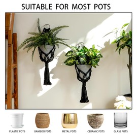 Artilady 2 Pack Black Macrame Plant Hanger Indoor - Large Hanging Planters for Wall Plants Holder Short Hademade Boho Farmhouse Rustic Home Decor