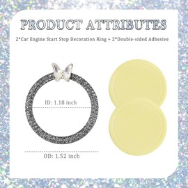 Figpade 2PCS Car Engine Push Start Button Cover Decoration Ring,Bling Butterfly Push to Start Button Cover Ring with Rhinestones,Car Start Button Cover for Bling Car Accessories for Women (Black)