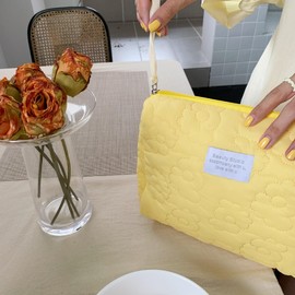 Makeup Bag Cute Cosmetic Bag Soft Large Capacity Pouch Travel Toiletry Bags for Women Girls Accessories Organizer Case,Yellow