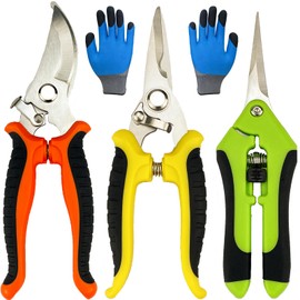 Pruning Shears, 4 Pack Garden Shears with Gardening gloves, Garden Clippers Handheld, Stainless Steel Garden Snips, Gardening Shears, Garden Scissors, Lengnoyp Pruners for Gardening