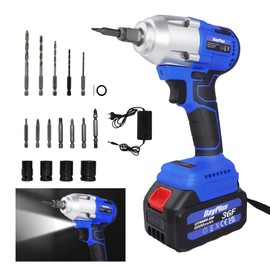 BRIEFNESS Cordless Impact Wrench for Automotive Industrial and Manufacturing 21V 1/2 Torque Wrench with 4 Socket + 6.0Ah Battery and Drill Bits